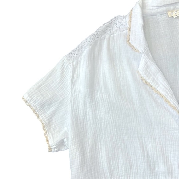 POL Loose Fit White Gauze Lace Crochet Short Sleeve Top Size Medium - Picture 8 of 13
